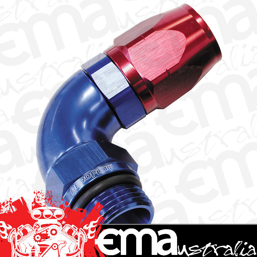 Aeroflow AF549-12-12 Male Hose End -12ORB To-12 Hosefull Flow Billet 90 Deg Blue