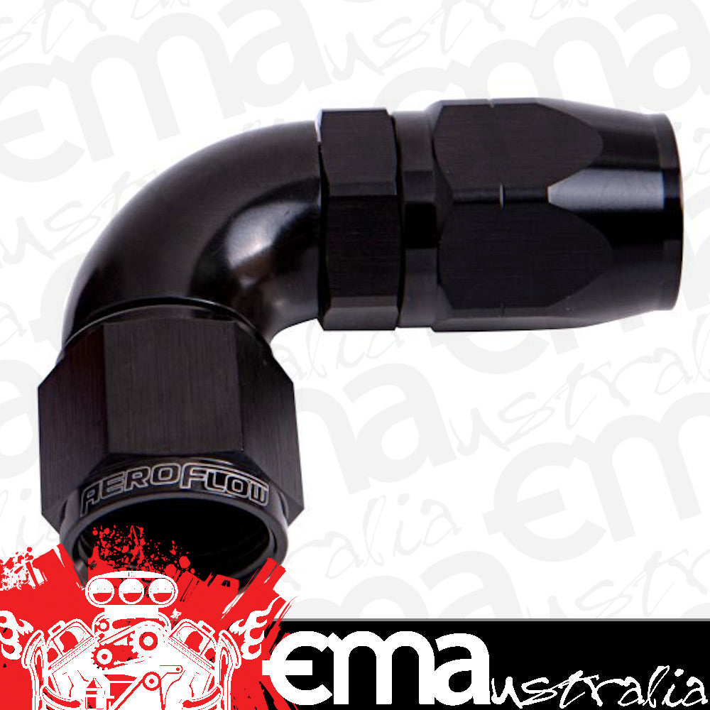 Aeroflow AF553-08BLK-25 Alloy 90 Deg Hose End -8AN Black Cutter Style Full Swivel