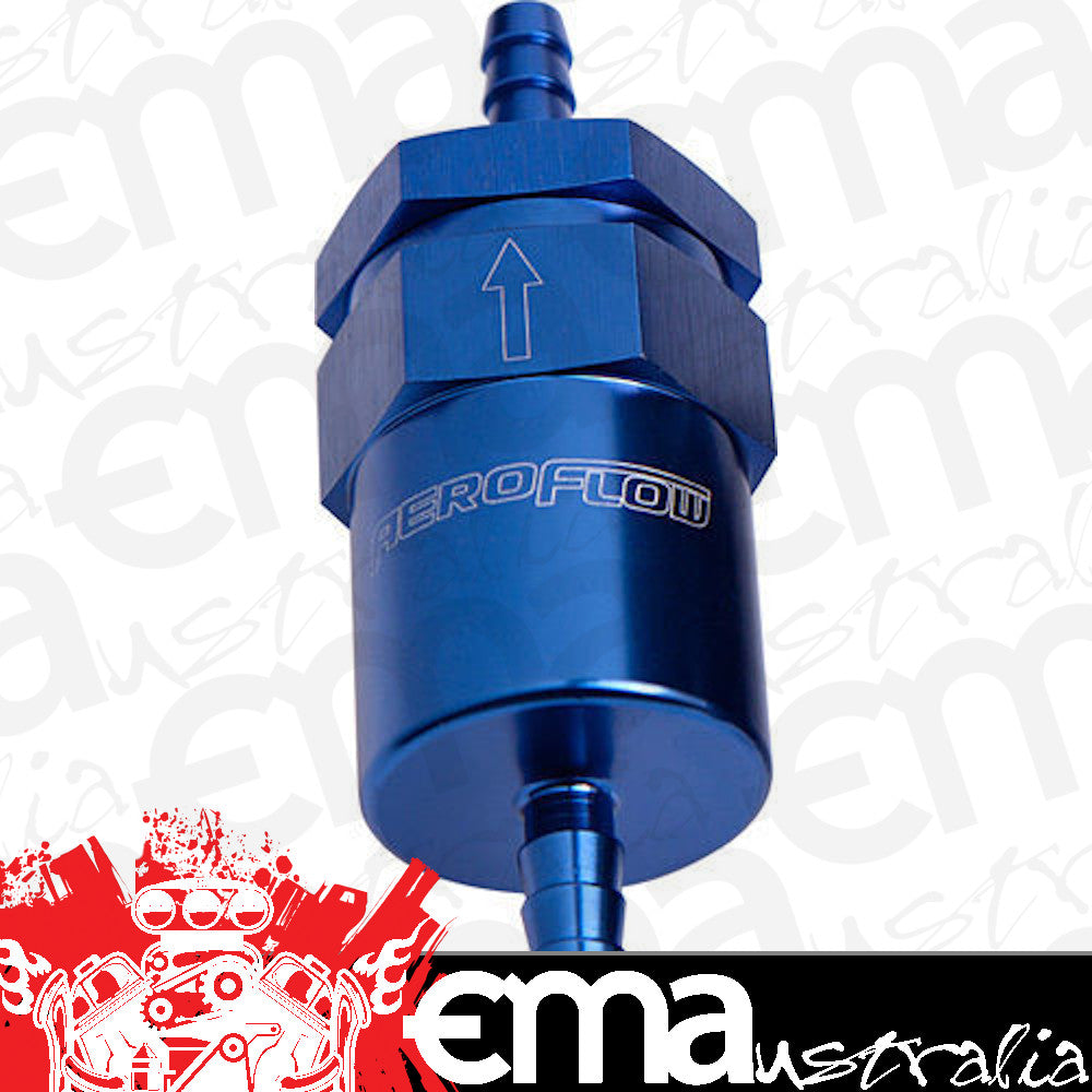 Aeroflow AF610-05 Billet Fuel Filter 5/16" Barb Blue 30 Micron Bronze Filter