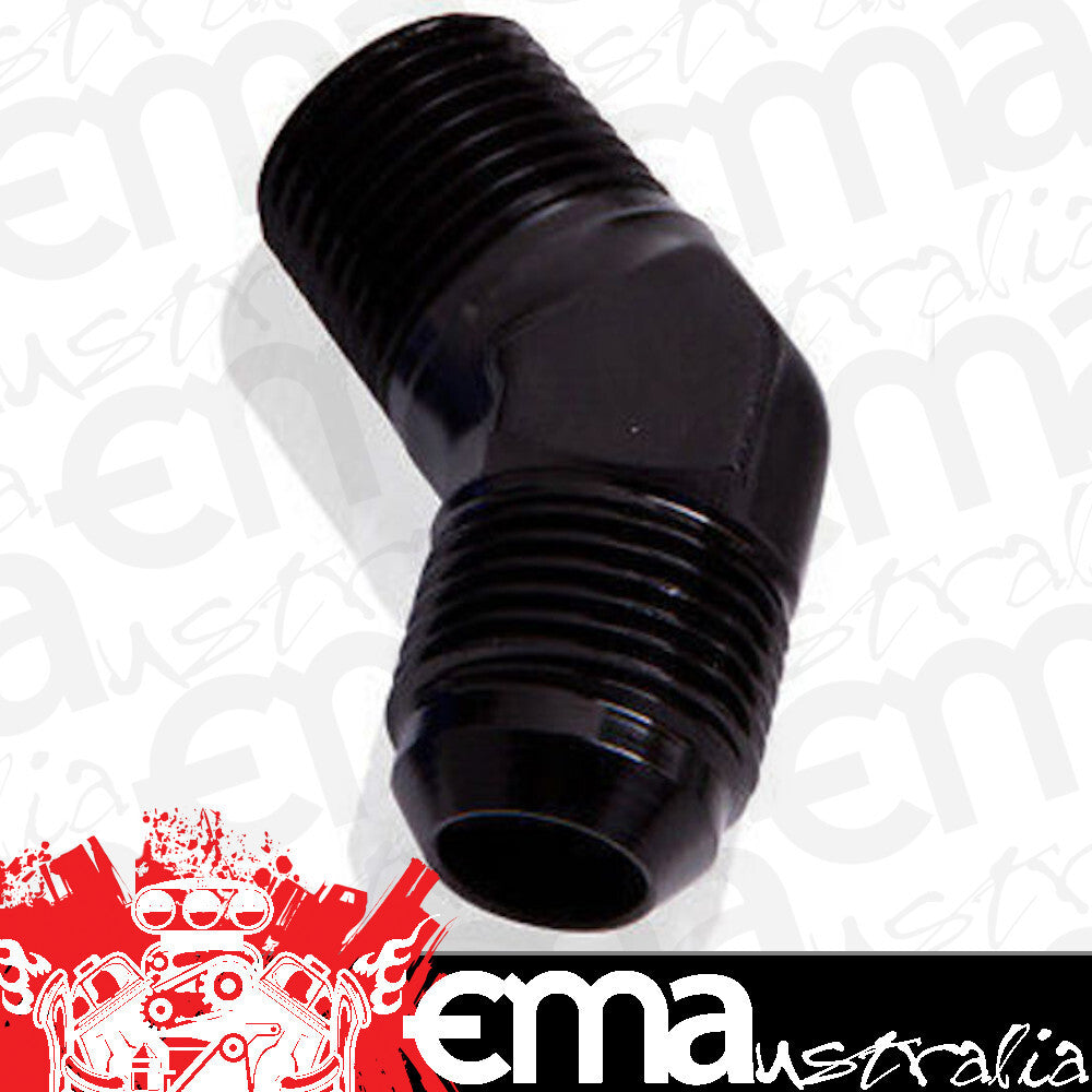Aeroflow AF823-04-04BLK Male 45 Deg 1/4" NPT to -4AN Black Male NPT to AN 45 Deg