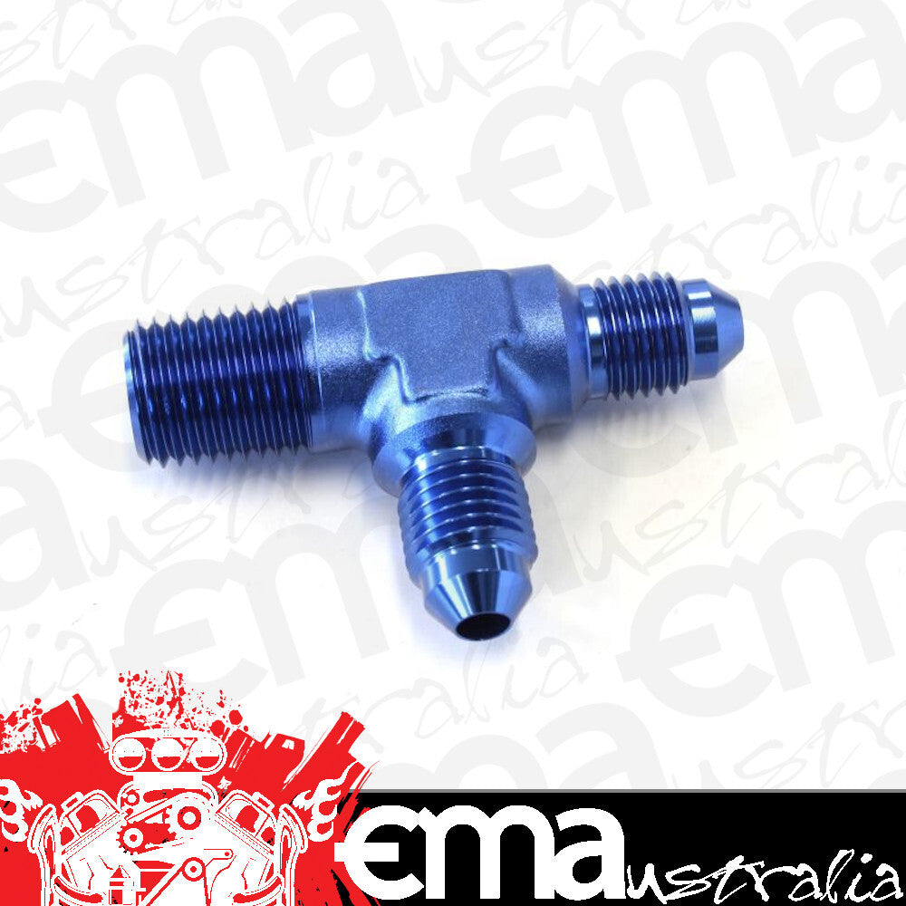 Aeroflow AF826-04-04 Tee -4AN with 1/4" NPT On Run Blue AN Tee with NPT On Run