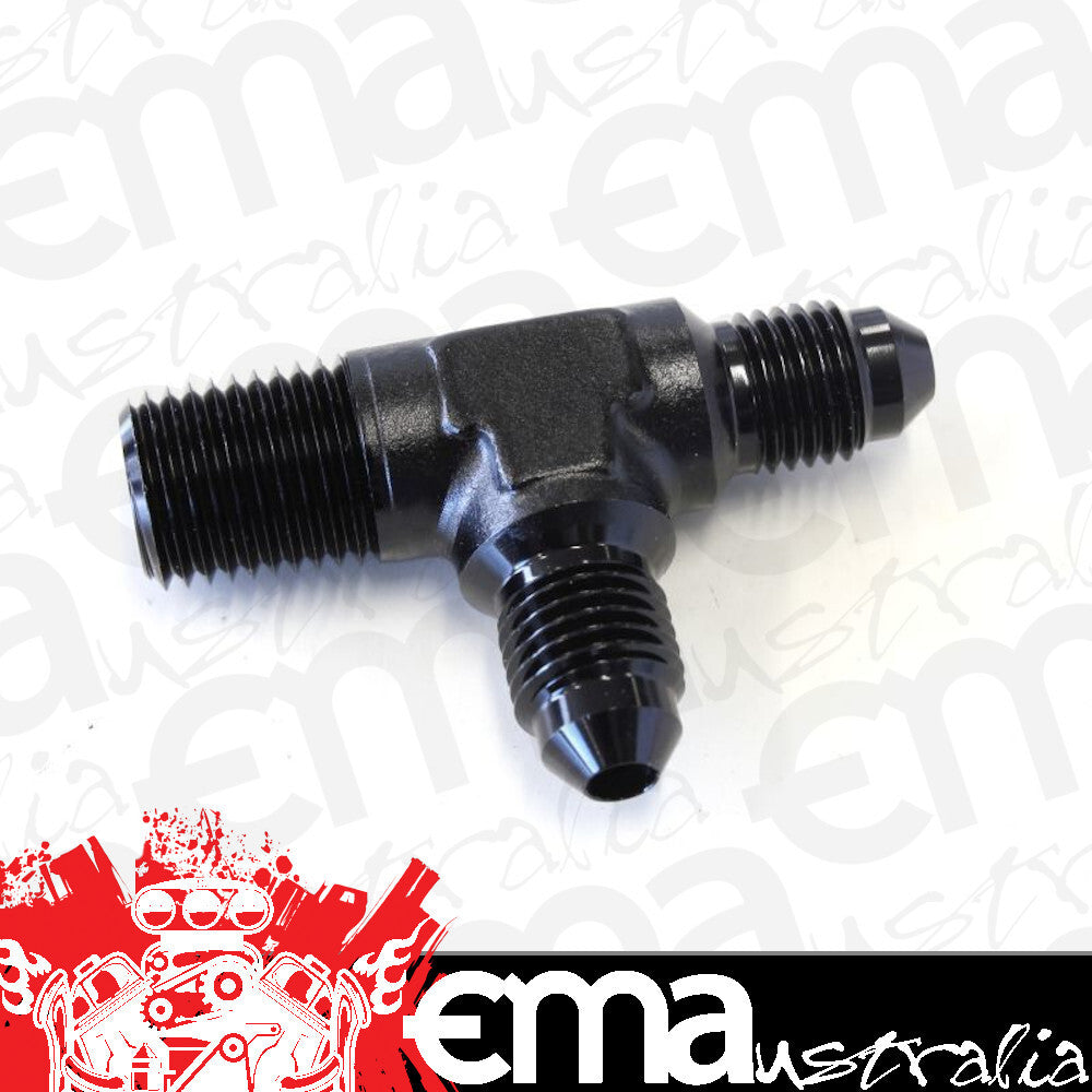 Aeroflow AF826-04-04BLK Tee -4AN with 1/4" NPT On Run Black AN Tee with NPT On Run