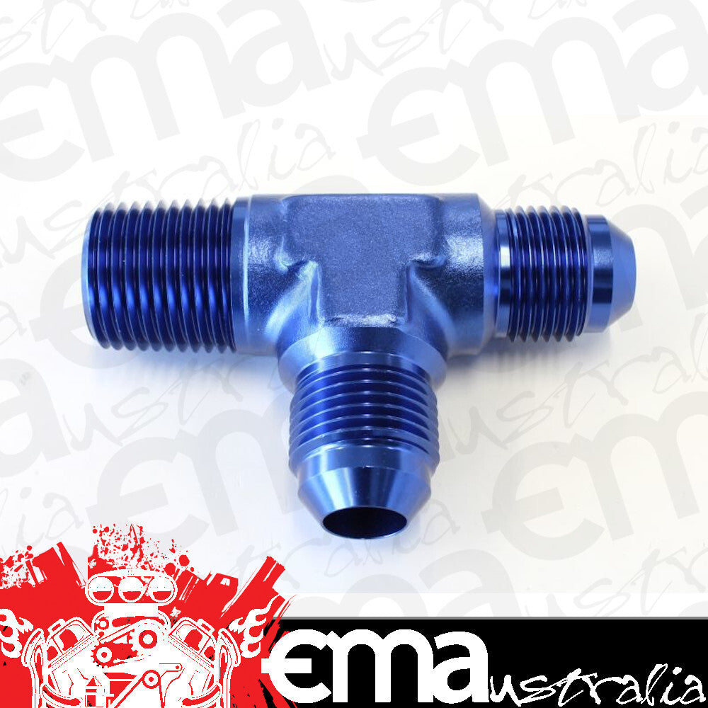 Aeroflow AF826-08-08 Tee -8AN with 1/2" NPT On Run Blue AN Tee with NPT On Run