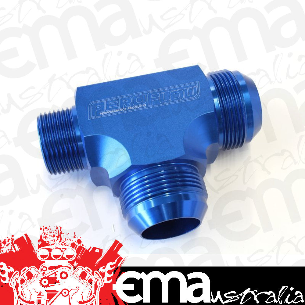 Aeroflow AF826-16-20 Tee -20AN with 1" NPT On Run Blue AN Tee with NPT On Run