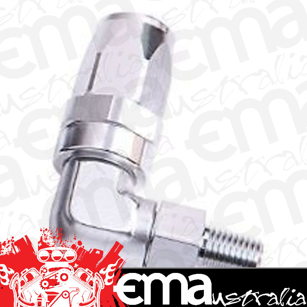 Aeroflow 100 & 450 series braided hose Male 1/4" NPT 90 Deg to -6AN Silver Full Swivel 90 Deg Aeroflow Performance Products AF829-06-04S