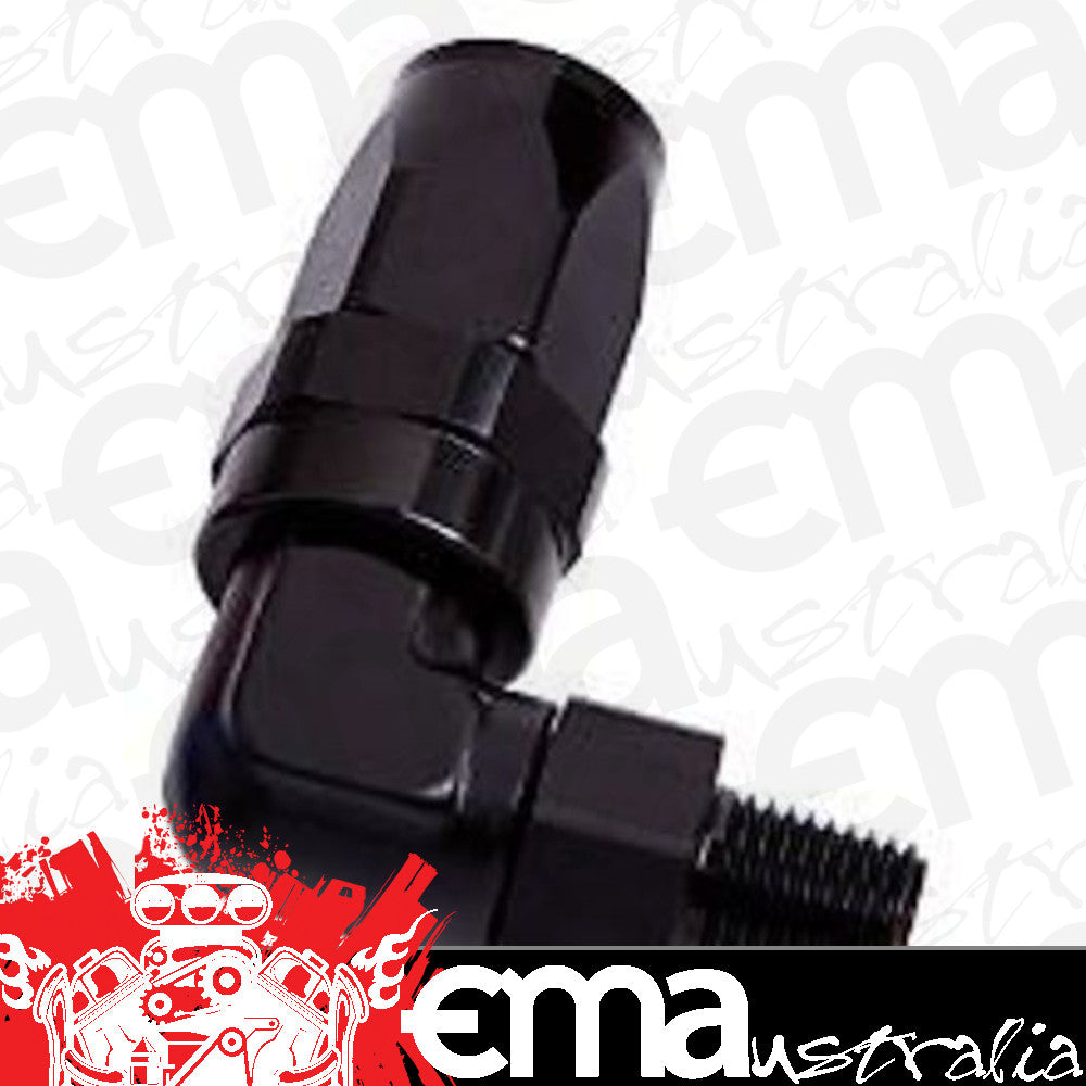 Aeroflow 100 & 450 series braided hose Male 1/2" NPT 90 Deg to -12AN Black Full Swivel 90 Deg Aeroflow Performance Products AF829-12-08BLK