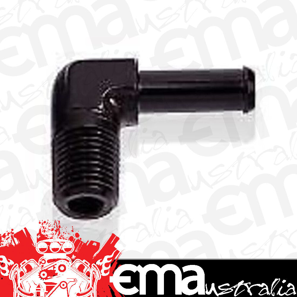Aeroflow AF842-08-06BLK 90 Deg 1/2" NPT to 3/8" Barb Black 90 Deg Male to Male