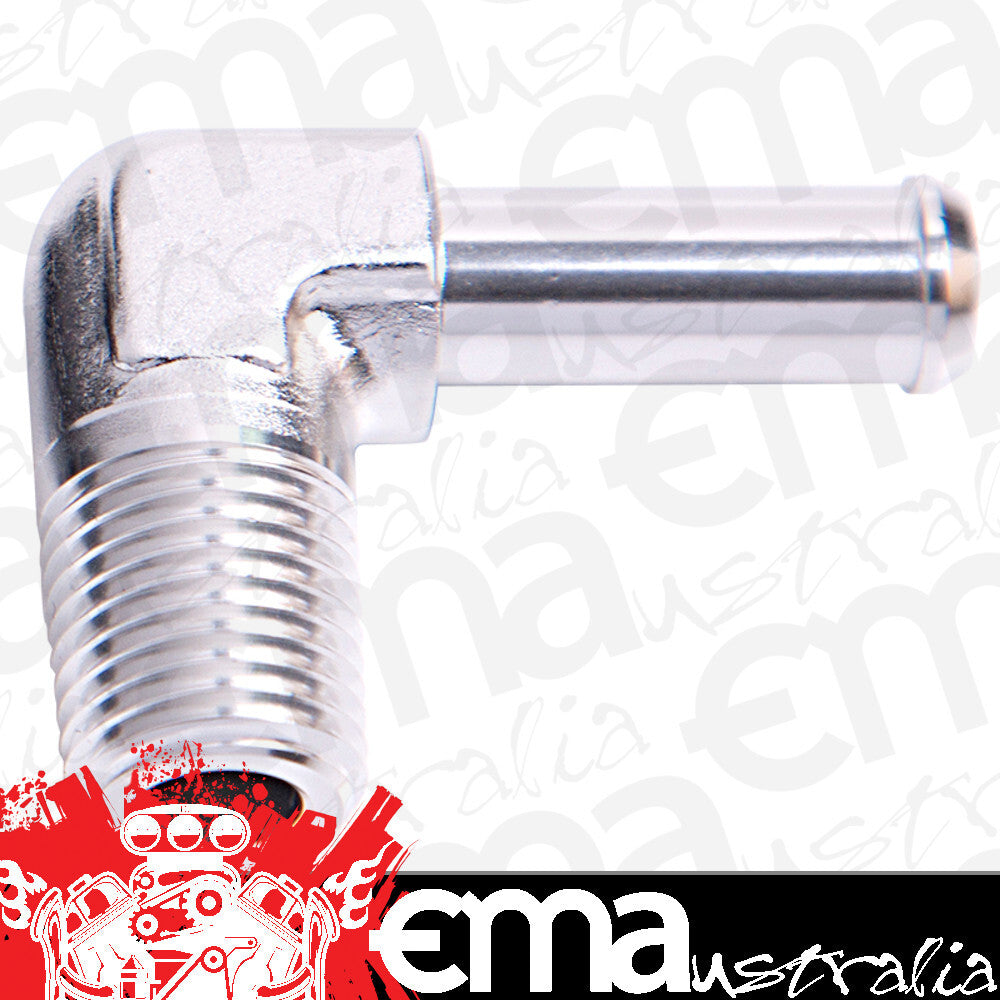 Aeroflow AF842-08-08S 90 Deg 1/2" NPT to 1/2" Barb Silver 90 Deg Male to Male