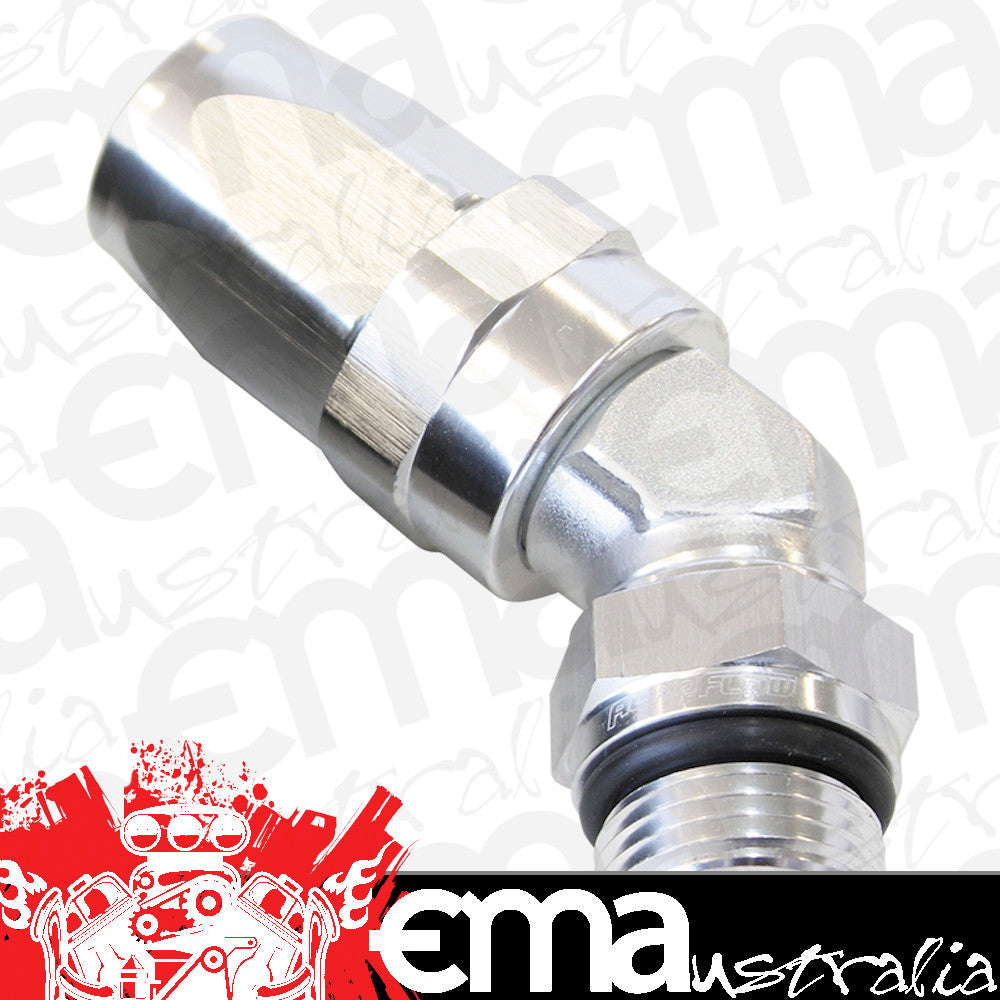 Aeroflow AF844-16-12S 45 Deg -12 ORB to -16AN Hose Silver Swivel