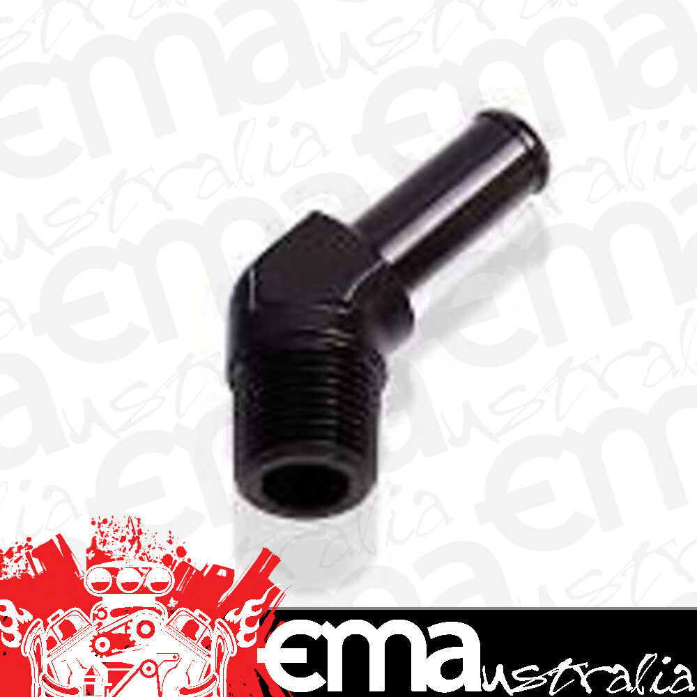 Aeroflow AF845-06-05BLK 45 Deg 3/8"NPT to 5/16" Barb Black Male to Male