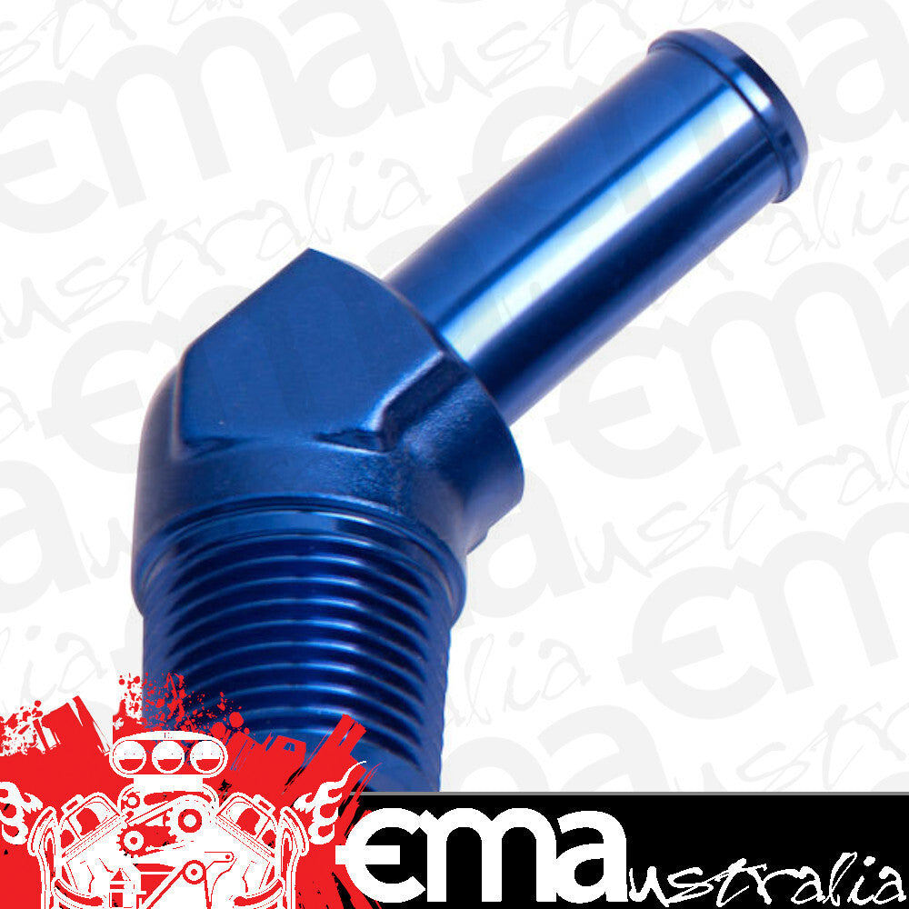 Aeroflow AF845-06 45 Deg 1/4" NPT to 3/8" Barb Blue 45 Deg Male to Male