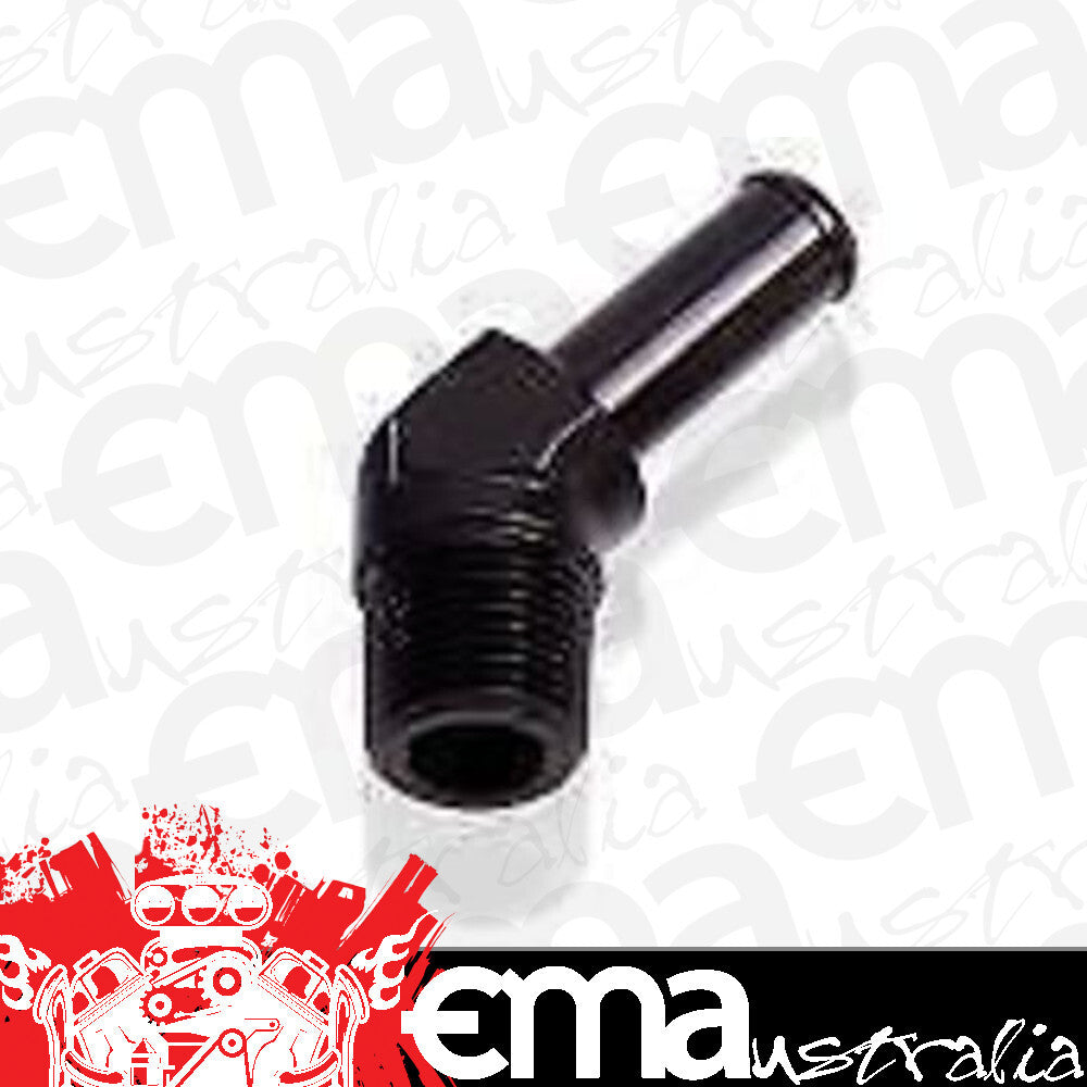 Aeroflow AF845-08-06BLK 45 Deg 1/2" NPT to 3/8" Barb Black 45 Deg Male to Male