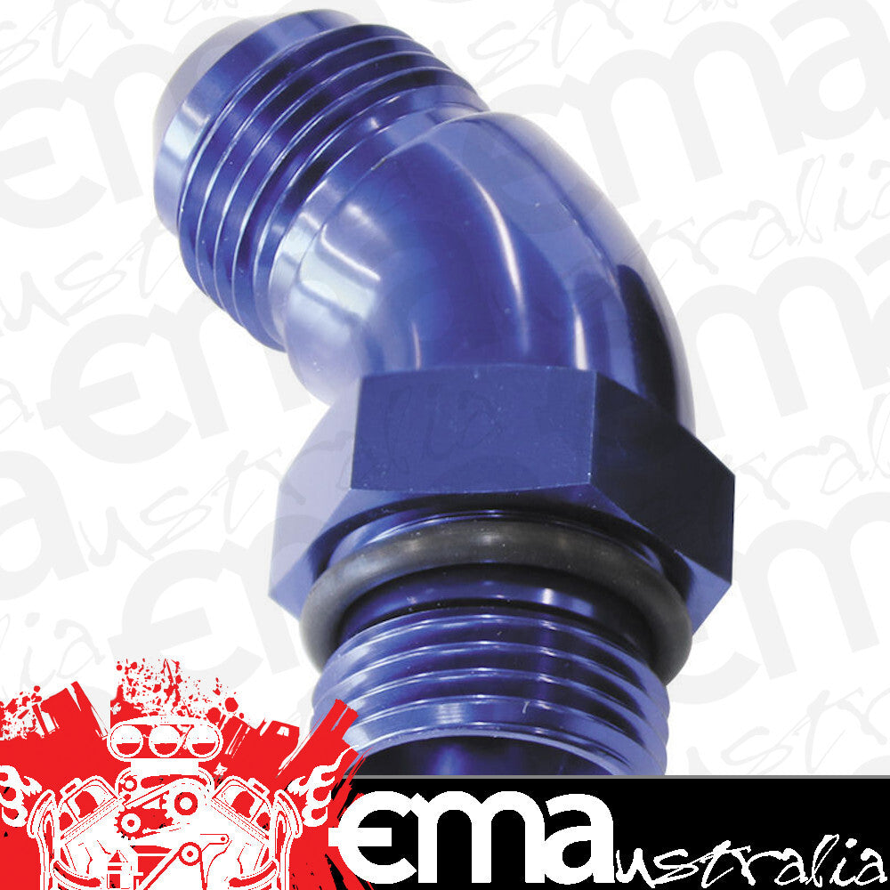 Aeroflow AF902-08 45 Deg -8ORB to -8AN Complete with Jam Nut & O-Ring Blue