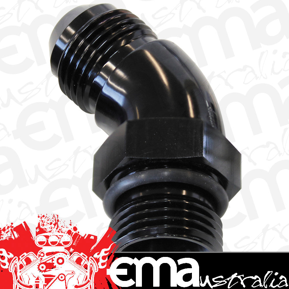 Aeroflow AF902-12BLK 45 Deg -12ORB to -12AN Complete with Jam Nut & O-Ring Black