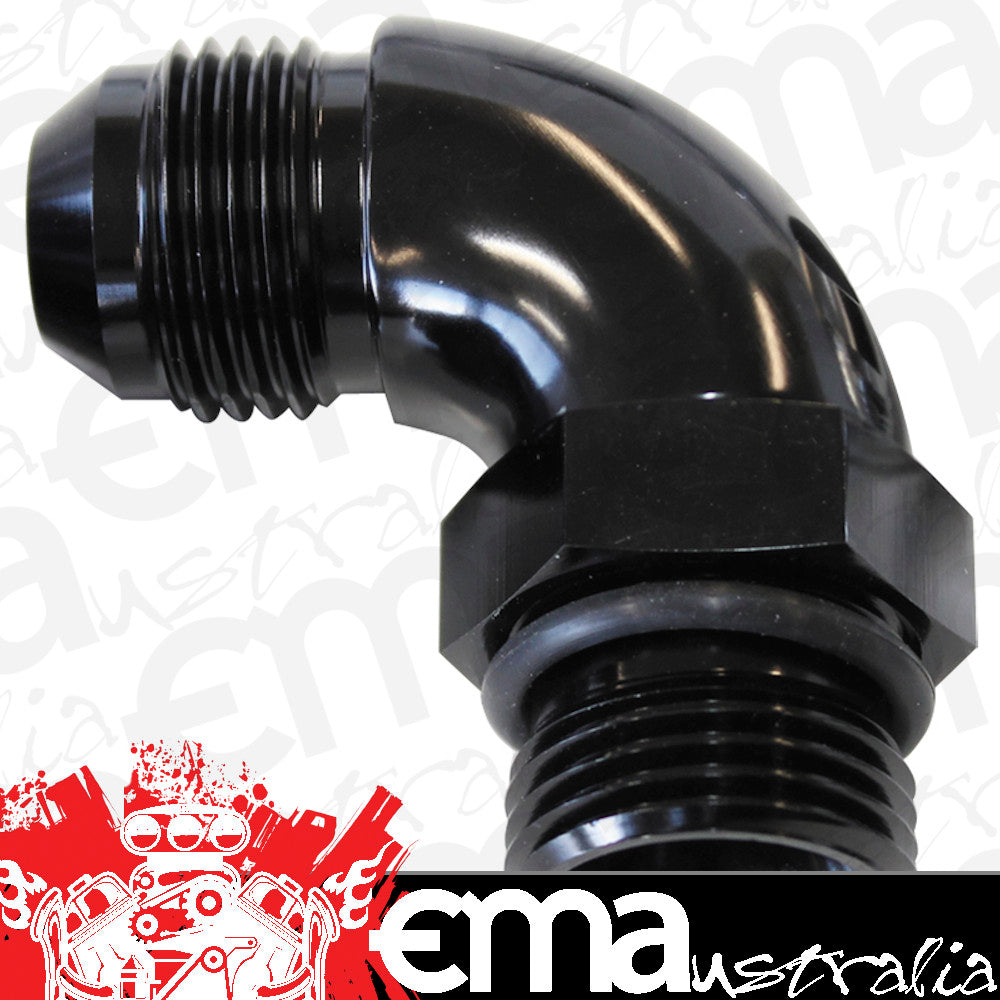 Aeroflow AF903-16-20BLK 90 Deg -20ORB to -16AN Complete with Jam Nut & O-Ring Black