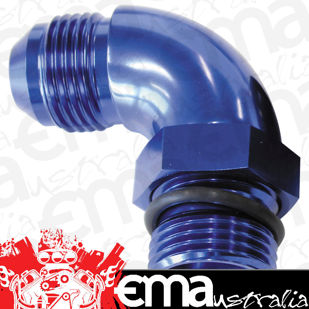 Aeroflow AF903-16 90 Deg -16ORB to -16AN Complete with Jam Nut & O-Ring Blue