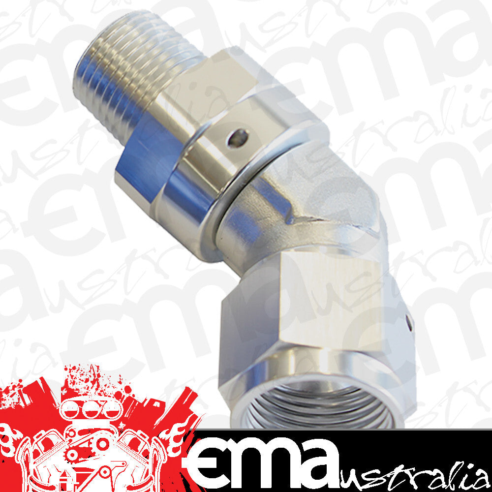 Aeroflow AF919-04-04S 45 Deg 1/4" NPT to -4AN Femalesilver Full Swivel Fitting