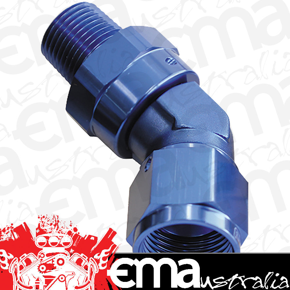 Aeroflow AF919-06-04 45 Deg 1/4" NPT to -6AN Femaleblue Full Swivel Fitting