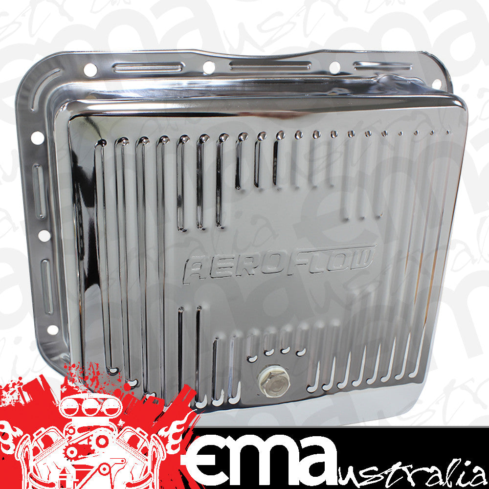 GM Turbo 350 Transmissions Th350 Deep Transmission Pan Chrome W/ Drain Plug Aeroflow Performance Products AF1825-3003