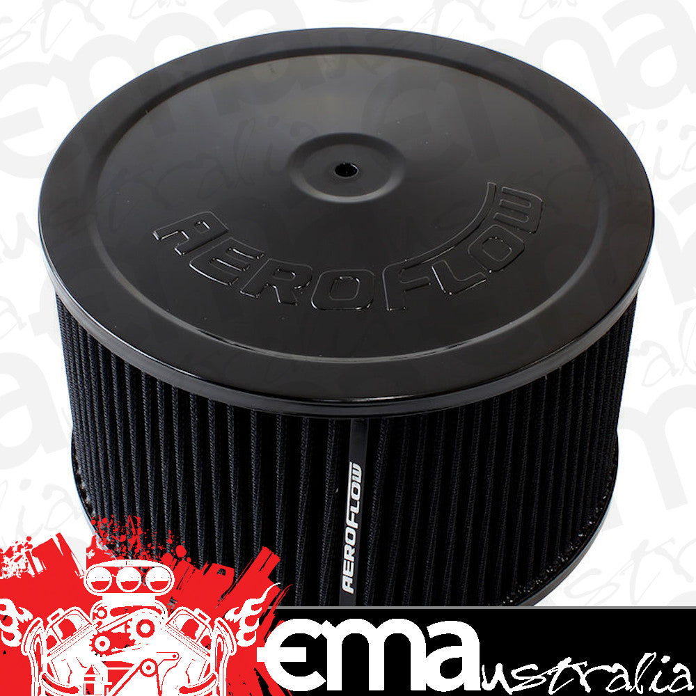 Single 2-3-4barrel, 5-1/8 in. neck 9" x 5" Air Cleaner Assembly Black Lid Cotton Aeroflow Performance Products AF2251-1365
