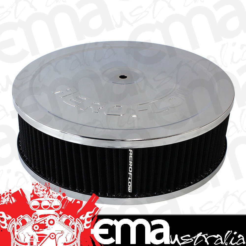 Single 2-3-4barrel, 5-1/8 in. neck 9" x 2-3/4" Air Cleaner Assembly Chrome Cotton Aeroflow Performance Products AF2851-1120