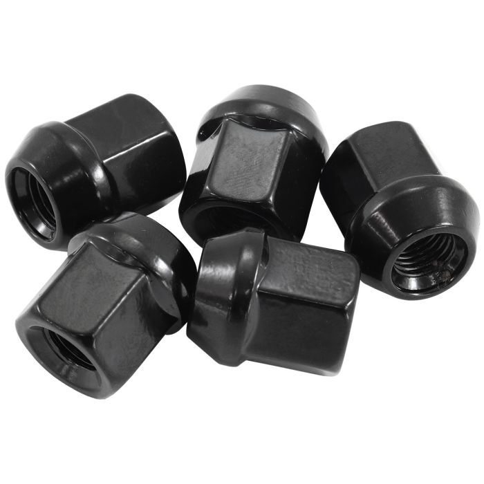 Aeroflow Performance Products AF3012-1000 Acorn Short Open Black Wheel Nuts - 1/2-20" Pack of 5, 60 Degree Taper