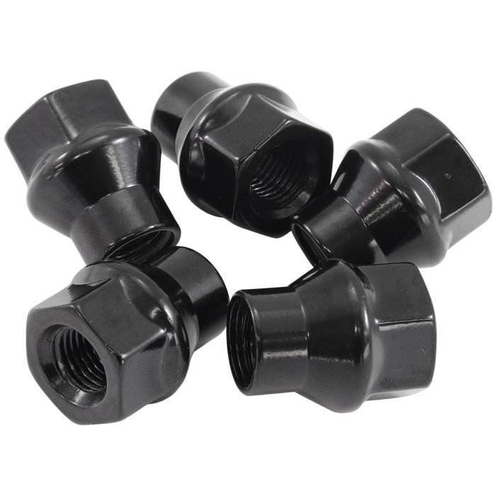 Aeroflow Performance Products AF3012-4000 Conical ET Style Open Black Wheel Nuts - 1/2-20" Pack of 5, 60 Degree Taper with 0.300" Shank