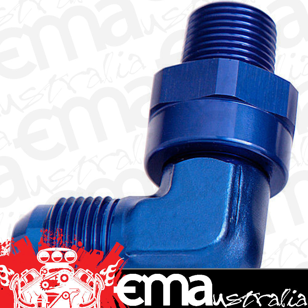 Aeroflow AF922-06-06 90 Deg 3/8" NPT to -6AN Blue Male Swivel Thread