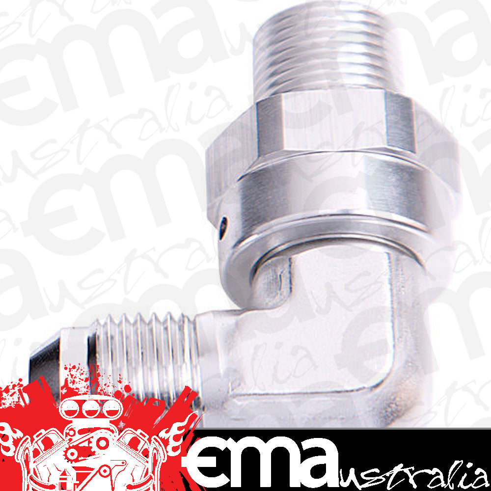 Aeroflow AF922-06-06S 90 Deg 3/8" NPT to -6AN Silver Male Swivel Thread