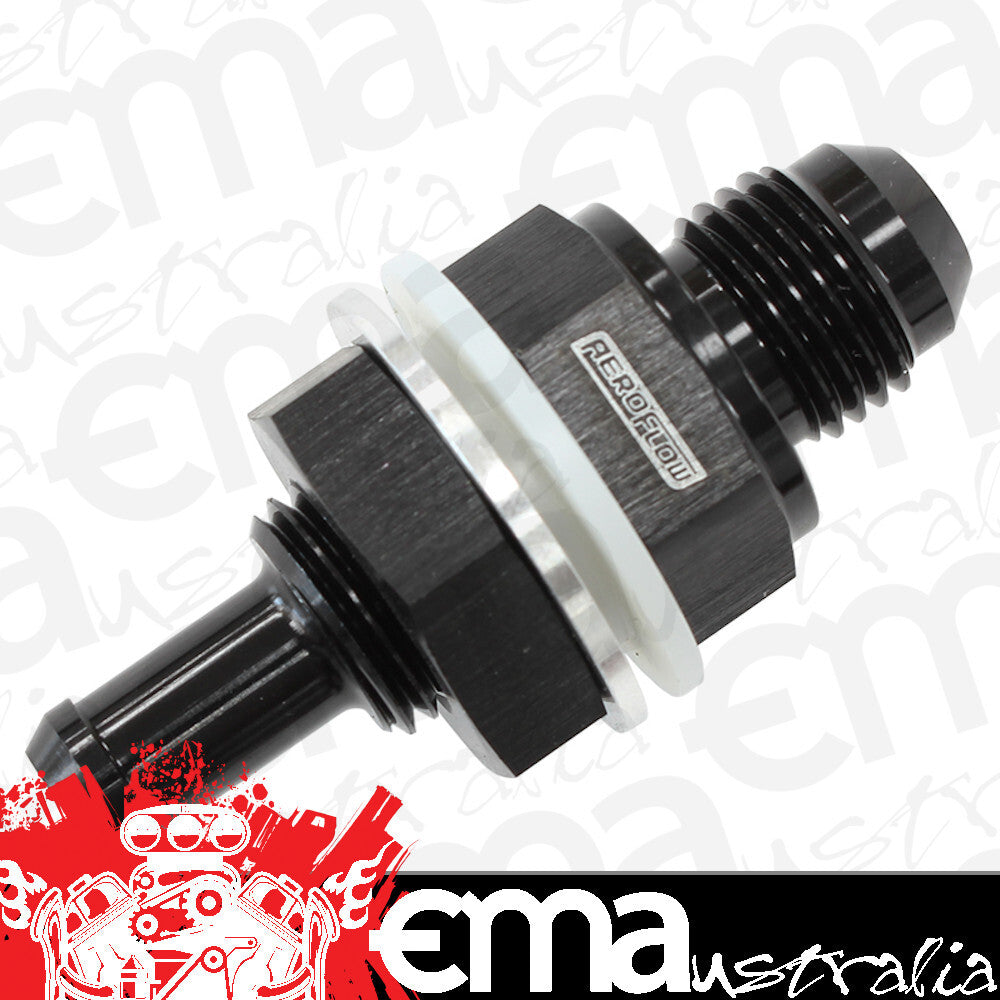 Aeroflow AF927-06-05BLK -6AN Bulkhead Fitting W/ 5/16" Barb For Push On Hose