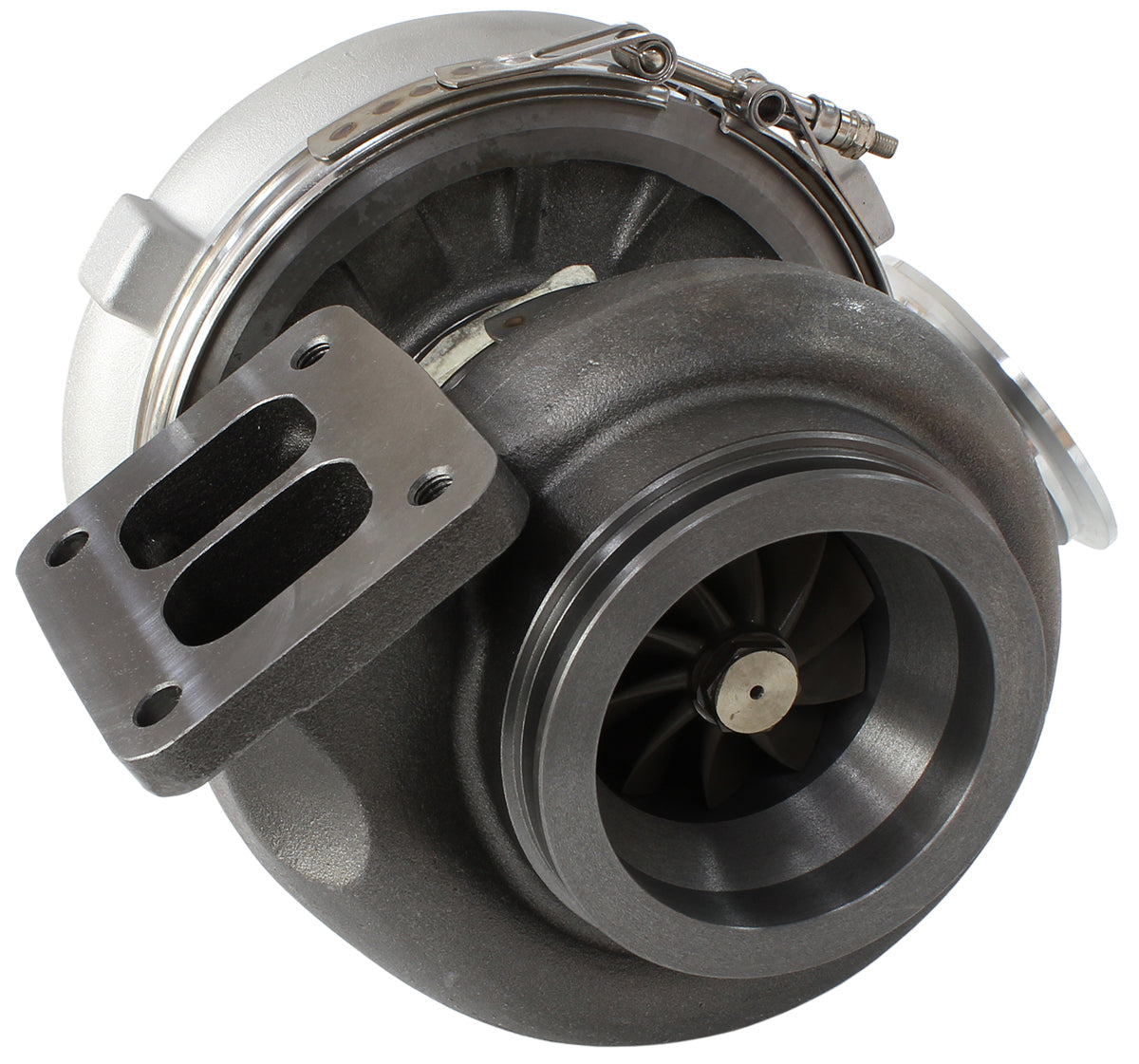 BOOSTED 7677 1.15 Turbocharger 475-1450HP Rating - Natural Cast Finish (External Wastegate, T4 Inlet Flange, V-Band Exhaust Flange)