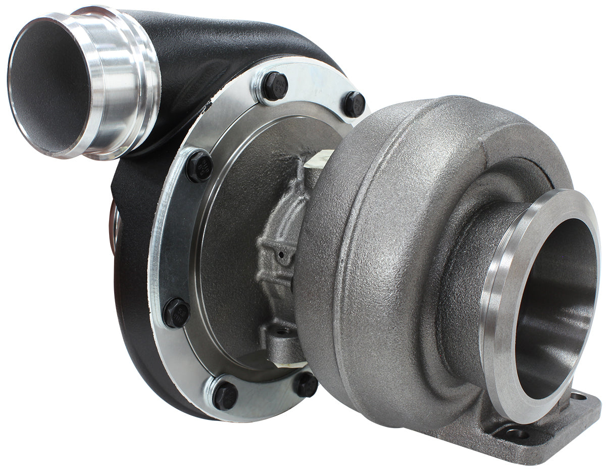 BOOSTED 6973 .91 Turbocharger 500-950HP Rating - Hi Temp Black Finish (External Wastegate, T4 Twin Entry Inlet Flange, V-Band Exhaust Flange)