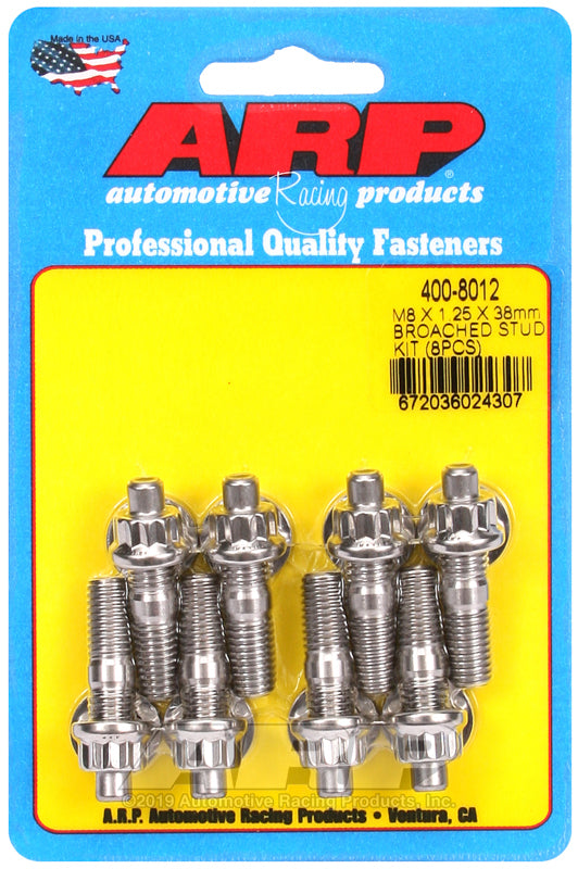 ARP 400-8012 M8 X 1.25 X 38mm Broached Stud Kit - 8Pcs
