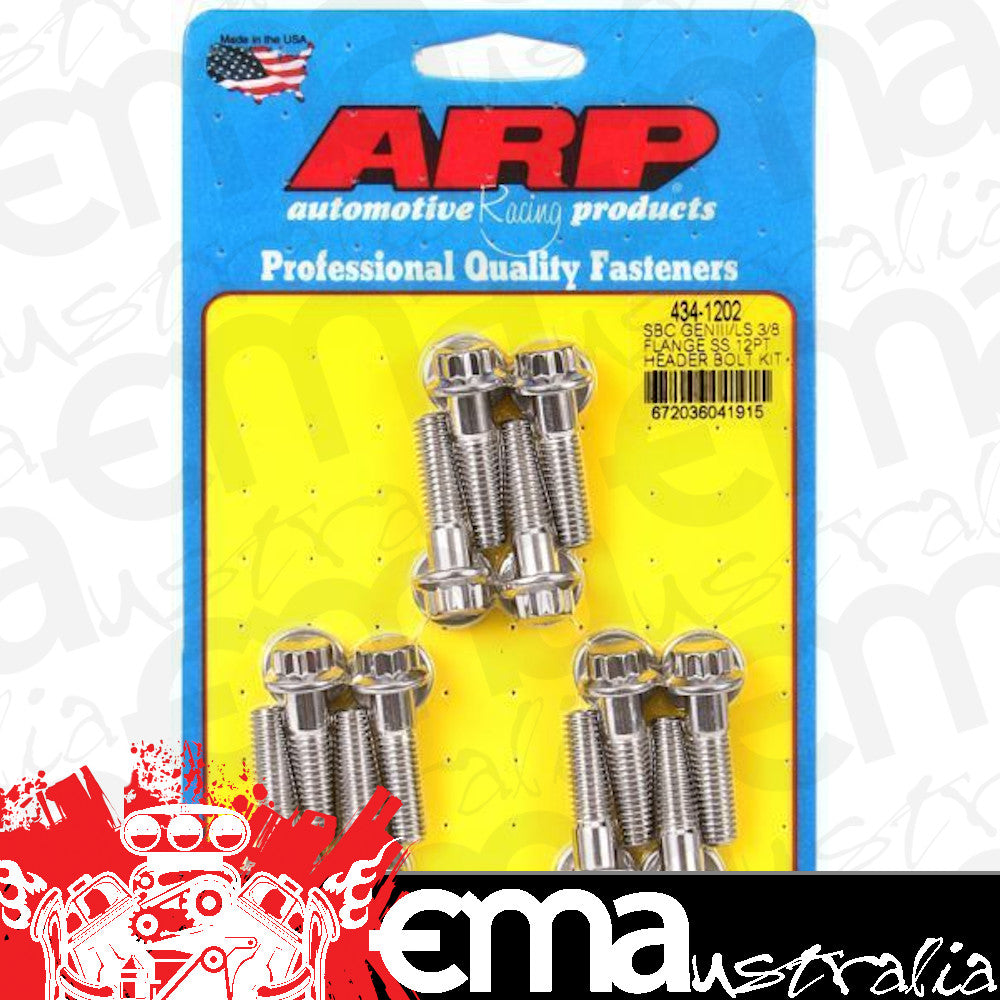 Suit Chevy small block Gen III/IV 4.8L, 5.3L, 5.7L, 6.0L, 6.2L V8 434-1202 SB Chevy/Gen 3 LS 3/8 Flange SS 12PT Header Bolt Kit ARP Fasteners ARP434-1202