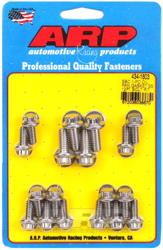 ARP 434-1803 SB Chevy 1-Pc SS 12PT Oil Pan Gasket Bolt Kit