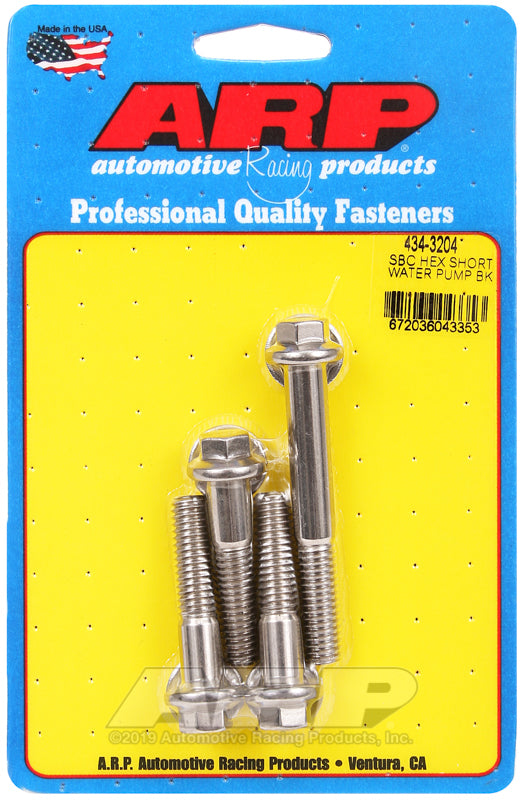 ARP Fasteners ARP434-3204 434-3204 SB Chevy Hex Short Water Pump Bolt Kit