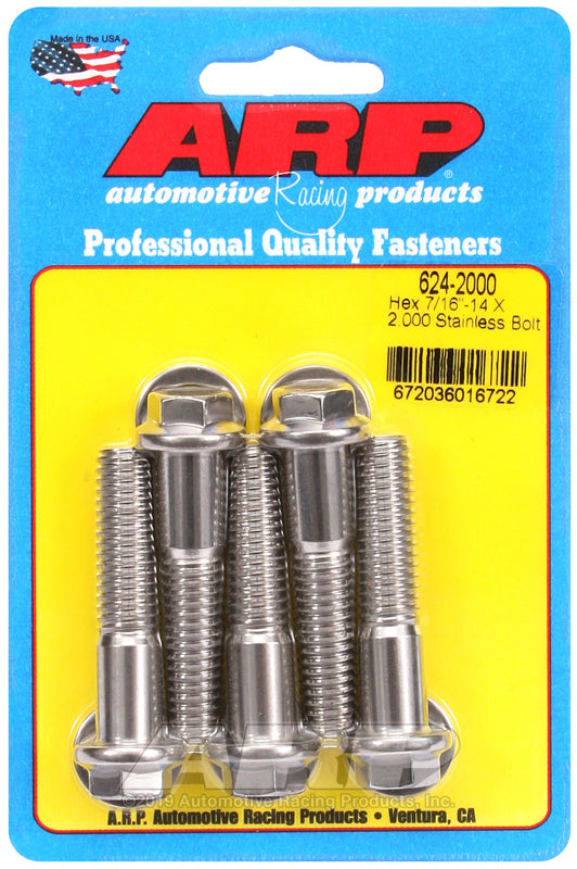 ARP 624-2000 7/16-14 X 2.000 Hex 1/2 Wrenching SS Bolts
