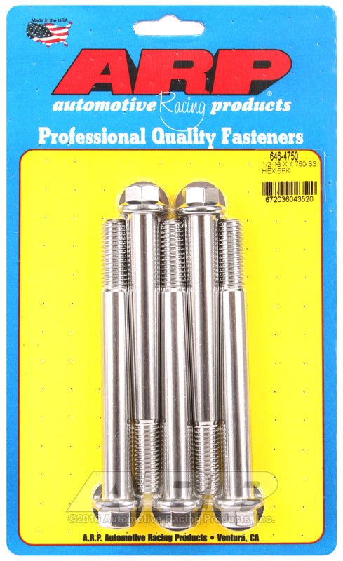 ARP 646-4750 1/2-13 X 4.750 Hex SS Bolts