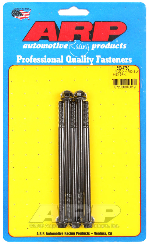 ARP 650-4750 1/4-20 X 4.750 Hex Black Oxide Bolts