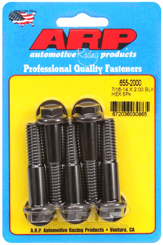 ARP 655-2000 7/16-14 X 2.000 Hex 1/2 Wrenching Black Oxide Bolts