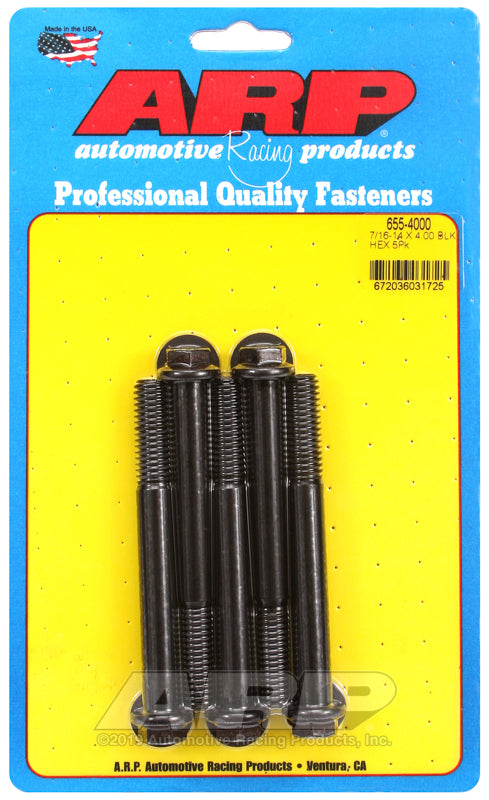 ARP 655-4000 7/16-14 X 4.000 Hex 1/2 Wrenching Black Oxide Bolts
