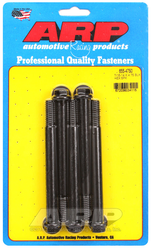 ARP 655-4750 7/16-14 X 4.750 Hex 1/2 Wrenching Black Oxide Bolts
