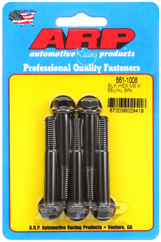 ARP 661-1008 M8 X 1.25 X 55 Hex Black Oxide Bolts