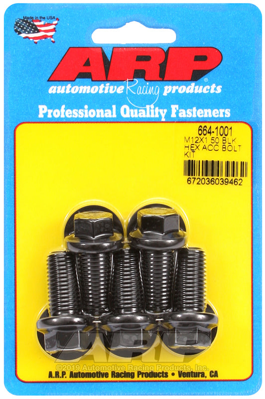 ARP 664-1001 M12 X 1.50 X 25 Hex Black Oxide Bolts
