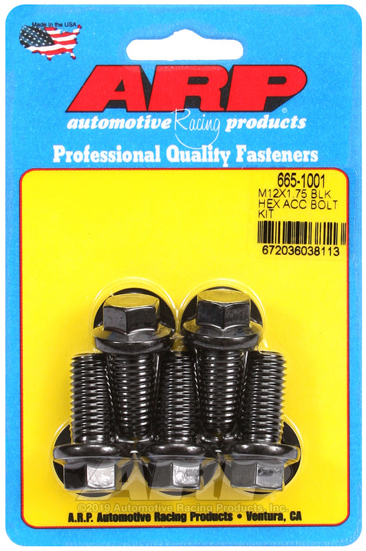 ARP 665-1001 M12 X 1.75 X 25 Hex Black Oxide Bolts