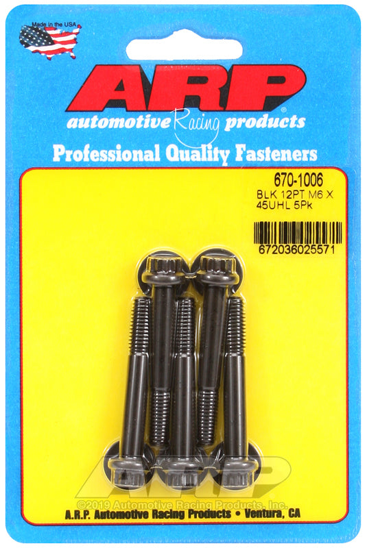 ARP 670-1006 M6 X 1.00 X 45 12PT Black Oxide Bolts