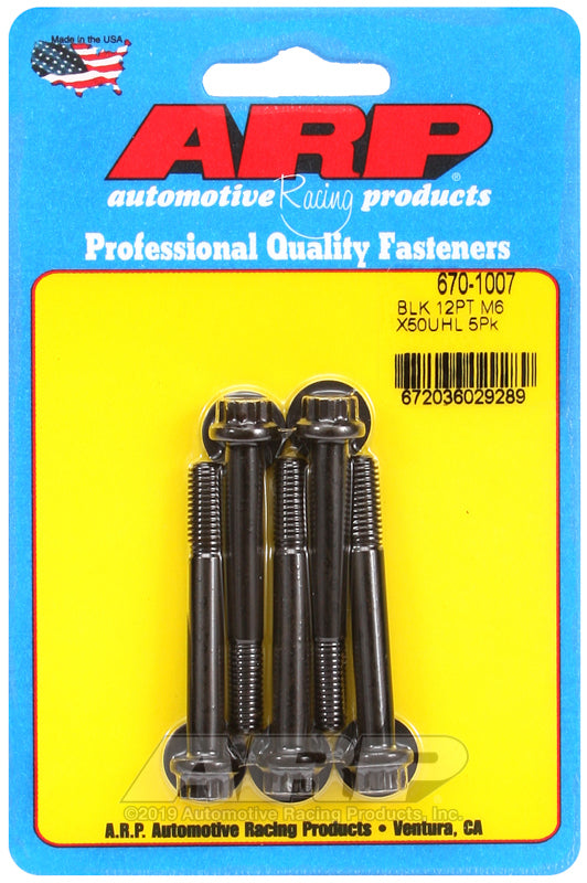 ARP 670-1007 M6 X 1.00 X 50 12PT Black Oxide Bolts