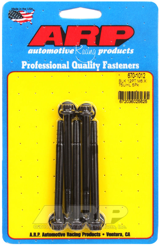 ARP 670-1012 M6 X 1.00 X 75 12PT Black Oxide Bolts