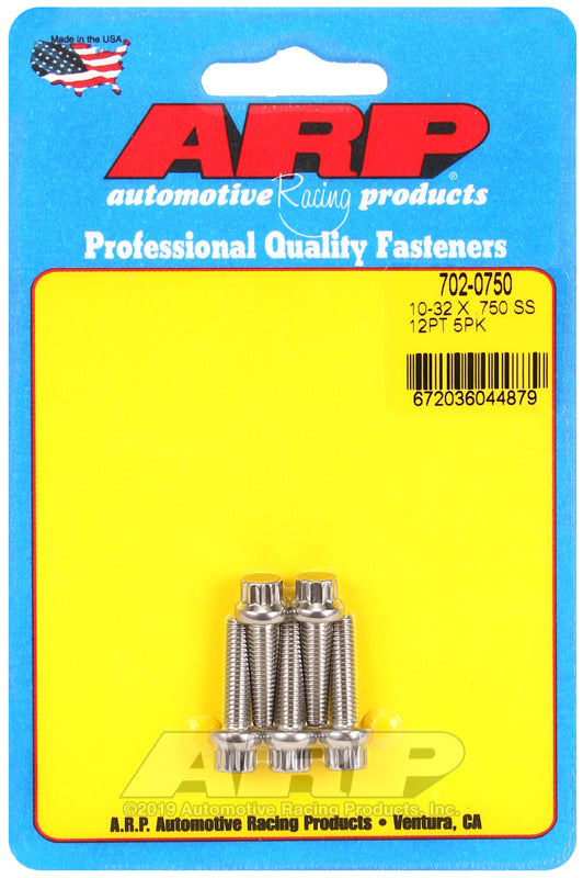 ARP 702-0750 10-32 X .750 12PT SS Bolts