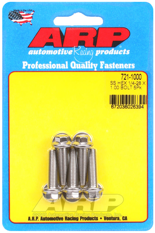 ARP 721-1000 1/4-28 X 1.000 Hex SS Bolts